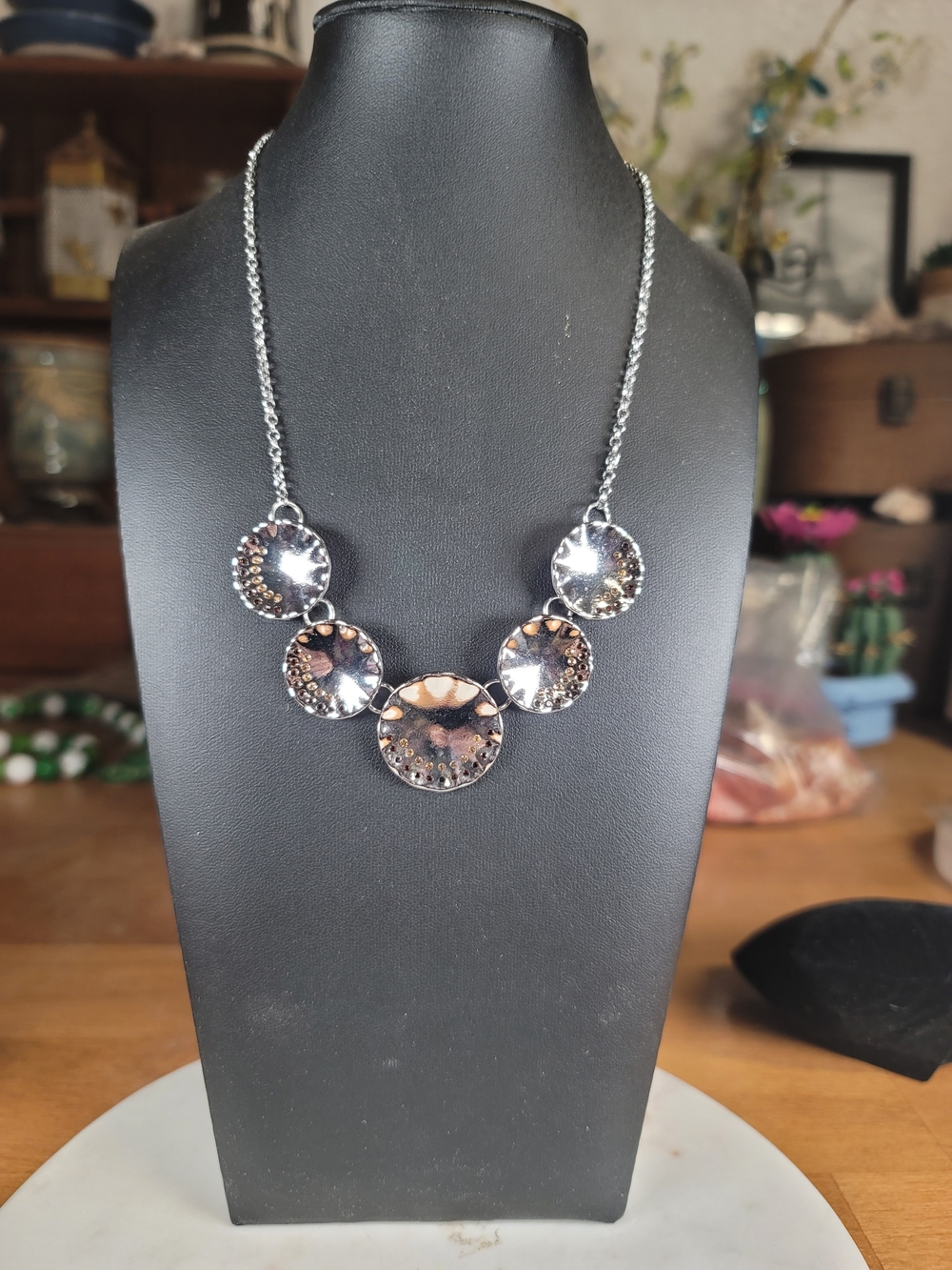 paparazzi Silver-Tone Five Medallion Necklace With Champagne & Amber Crystals